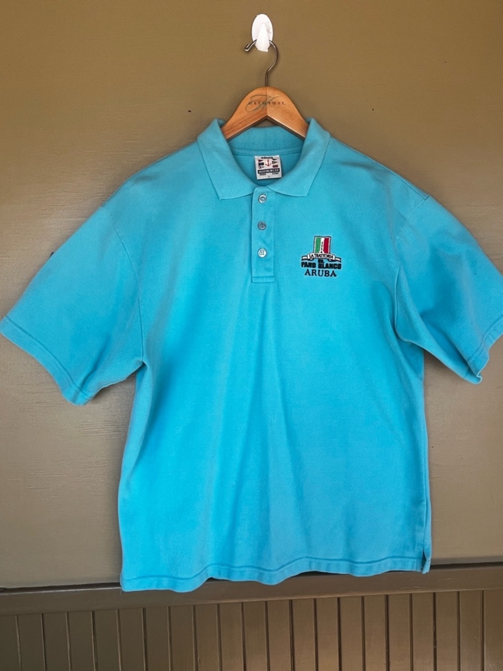 Romco Marinewear Vintage Embroidered La Trattoria El Faro Blanco Aruba Polo Lg